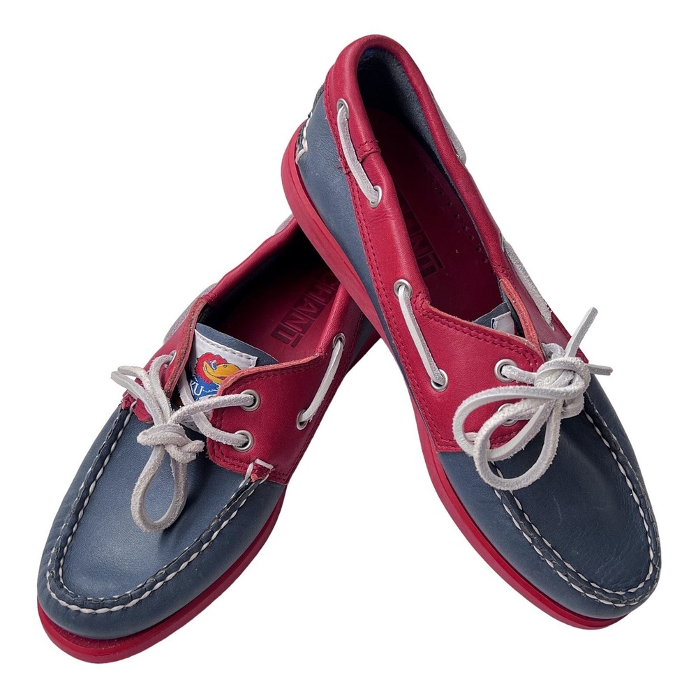 KU‎ Jayhawks Boat Shoe Loafers by CHANT Blue & Crimson Leather Womens 6.5